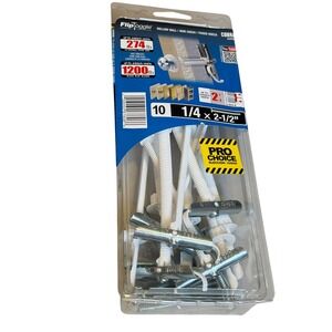 Cobra FlipToggle Hollow Wall Anchors 10pk 1/4 x 2-1/2 Silver Hardware